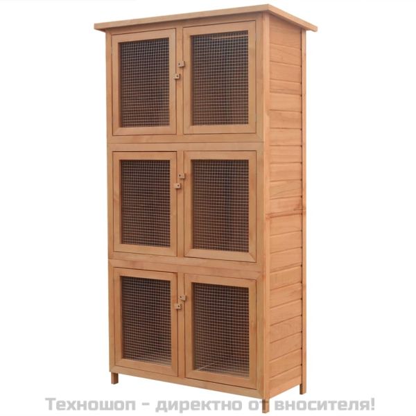 Дървена клетка за зайци с 6 отделения