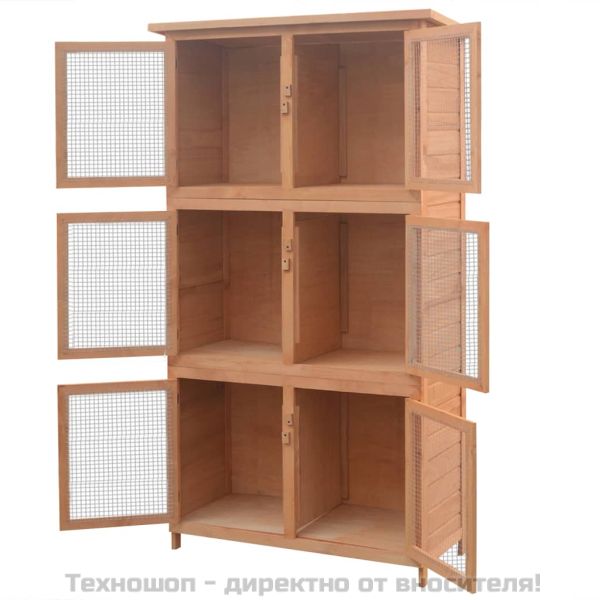 Дървена клетка за зайци с 6 отделения