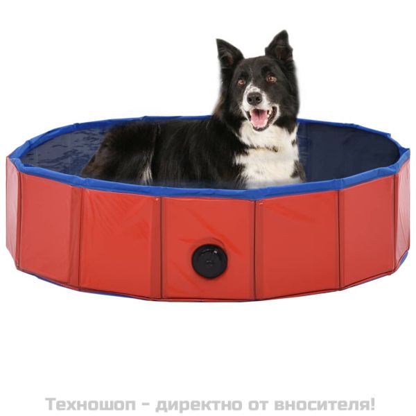 Сгъваем басейн за кучета, червен, 80x20 см, PVC