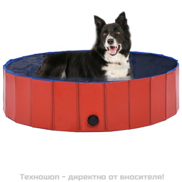 Сгъваем басейн за кучета, червен, 120x30 см, PVC