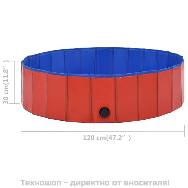 Сгъваем басейн за кучета, червен, 120x30 см, PVC