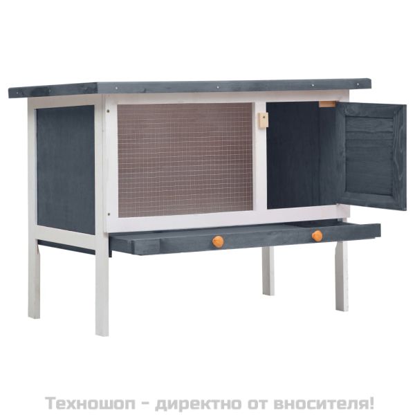Външна клетка за зайци, 1 отделение, сива, дърво