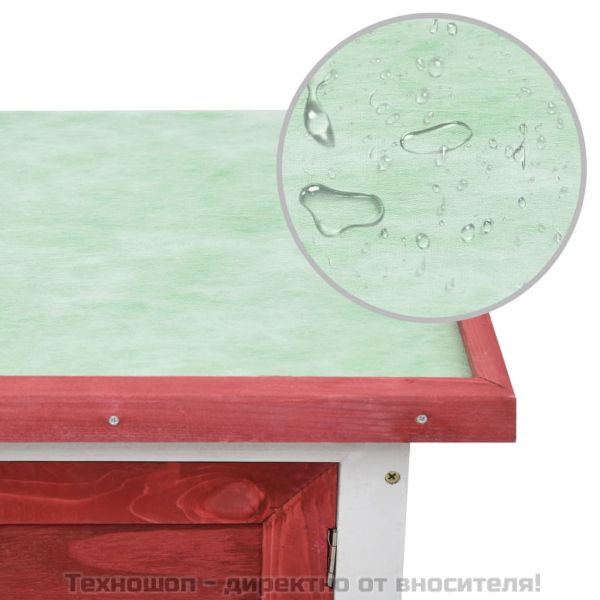 Външна клетка за зайци, 1 отделение, червена, дърво