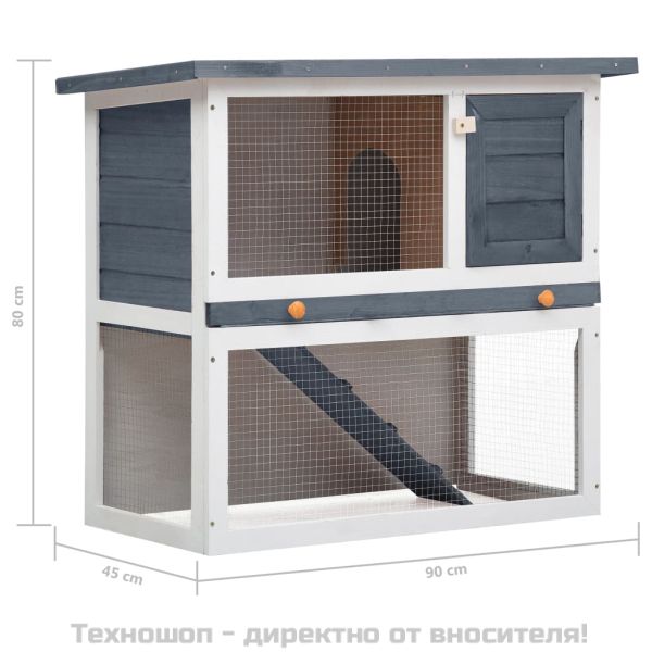 Външна клетка за зайци, 1 врата, сива, дърво
