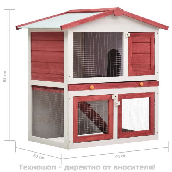 Външна клетка за зайци, 3 врати, червена, дърво