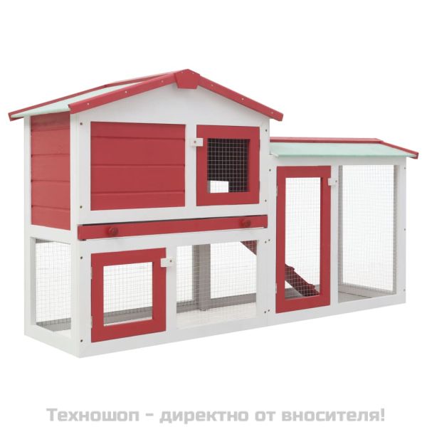 Външна голяма клетка за зайци червено и бяло 145x45x84 см дърво