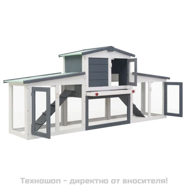 Външна голяма клетка за зайци, сиво и бяло, 201x45x85 см, дърво