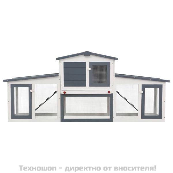 Външна голяма клетка за зайци, сиво и бяло, 201x45x85 см, дърво