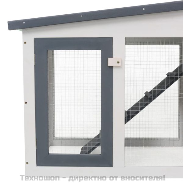 Външна голяма клетка за зайци, сиво и бяло, 201x45x85 см, дърво