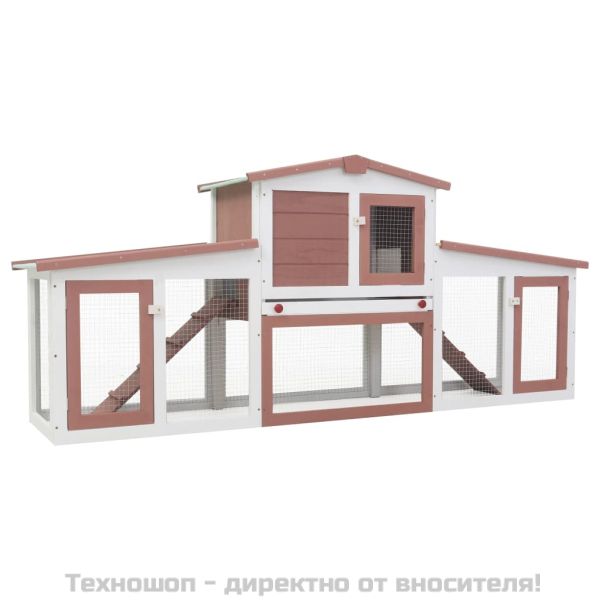 Външна голяма клетка за зайци кафяво и бяло 201x45x85 см дърво
