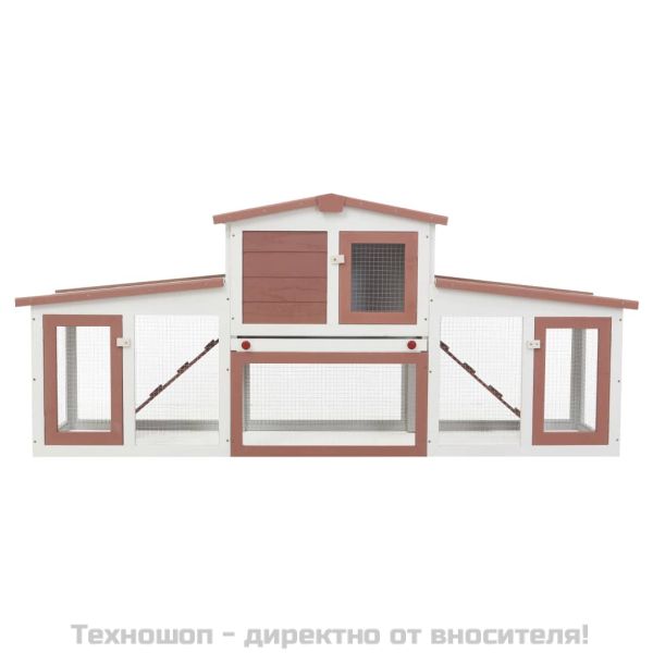 Външна голяма клетка за зайци кафяво и бяло 201x45x85 см дърво