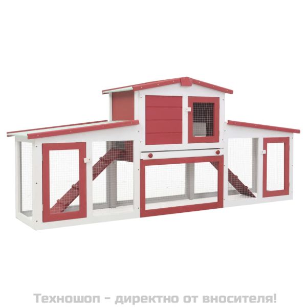 Външна голяма клетка за зайци червено и бяло 201x45x85 см дърво