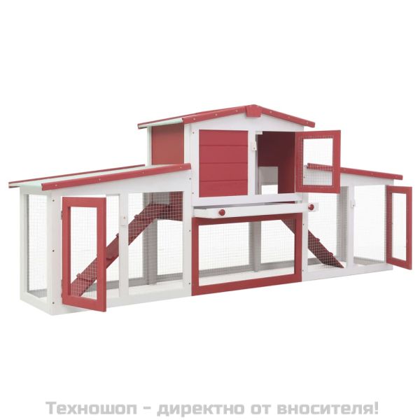 Външна голяма клетка за зайци червено и бяло 201x45x85 см дърво