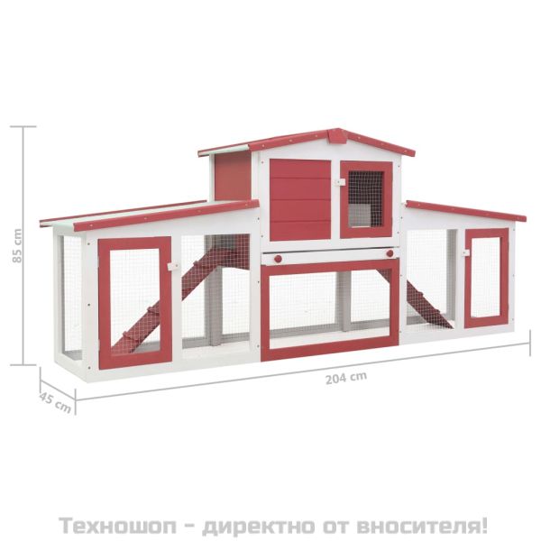 Външна голяма клетка за зайци червено и бяло 201x45x85 см дърво