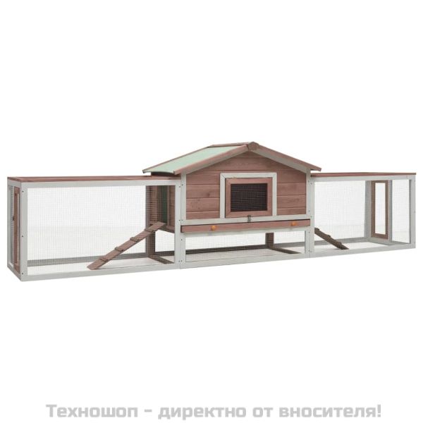 Клетка за зайци, мока, 310x70x87 см, чам и ела масив