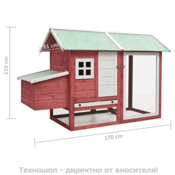 Клетка за пилета, червена, 170x81x110 см, чам и ела масив