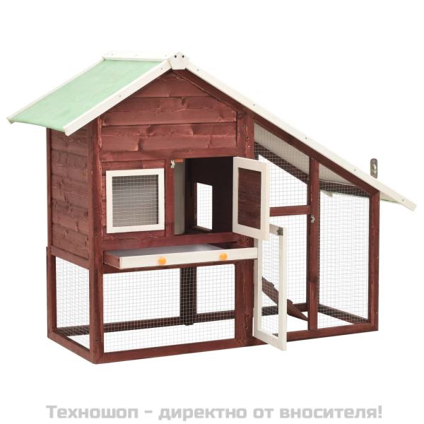 Клетка за зайци, мока и бяло, 140x63x120 см, чам масив