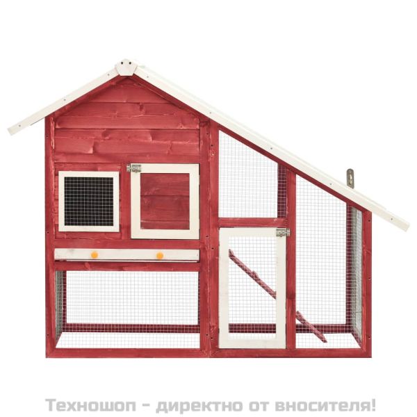 Клетка за зайци, червено и бяло, 140x63x120 см, чам масив