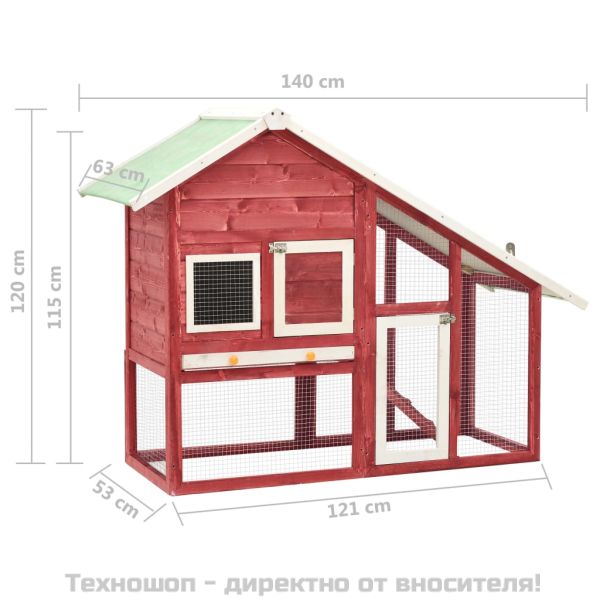Клетка за зайци, червено и бяло, 140x63x120 см, чам масив