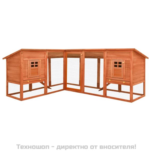 Външна клетка за зайци с пътечка, кафява, чам масив