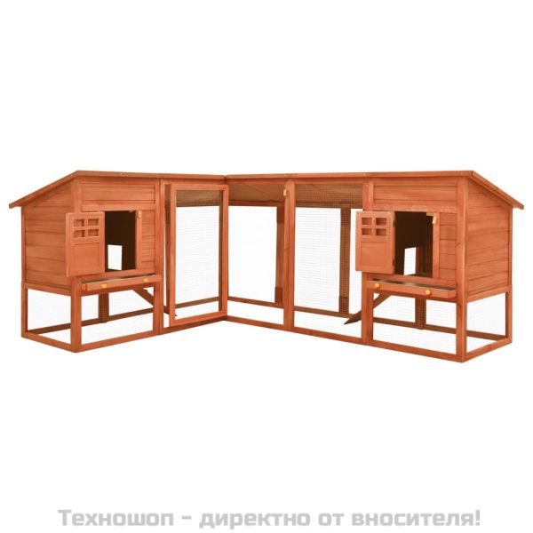 Външна клетка за зайци с пътечка, кафява, чам масив