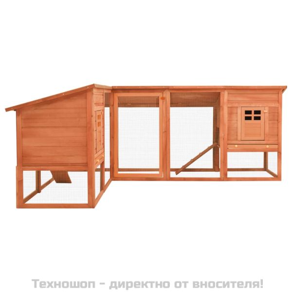 Външна клетка за зайци с пътечка, кафява, чам масив