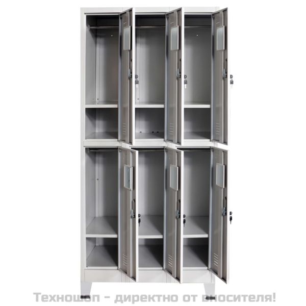 Заключващ се шкаф с 6 отделения, стомана, 90x45x180 см, сив