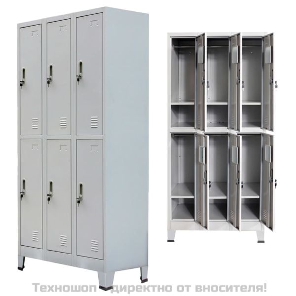 Заключващ се шкаф с 6 отделения, стомана, 90x45x180 см, сив