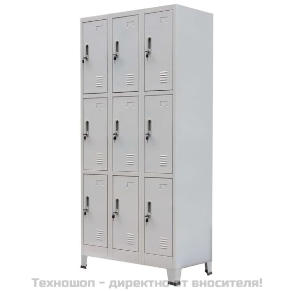 Заключващ се шкаф с 9 отделения, стомана, 90x45x180 см, сив
