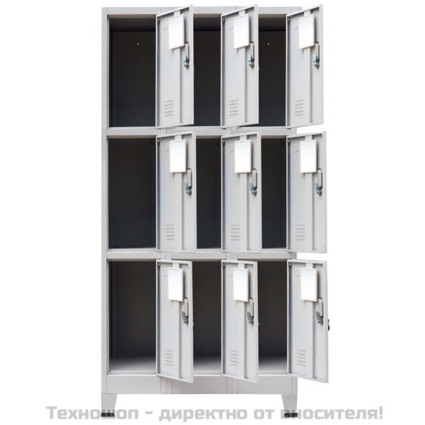 Заключващ се шкаф с 9 отделения, стомана, 90x45x180 см, сив