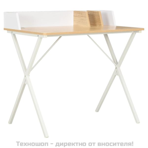 Бюро, бял и естествен цвят, 80x50x84 см