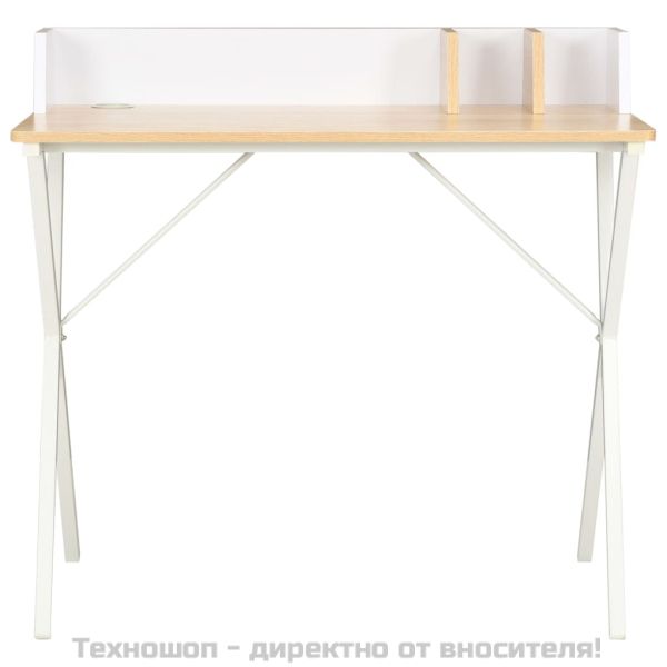 Бюро, бял и естествен цвят, 80x50x84 см
