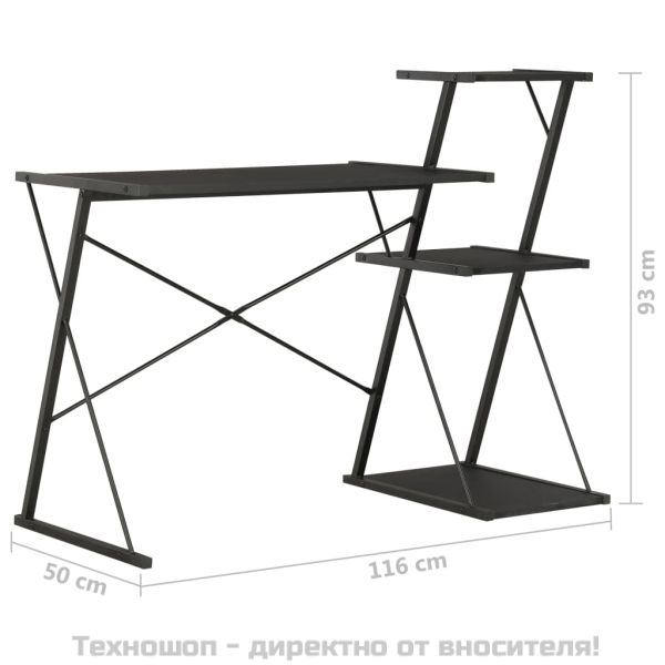Бюро с рафт, черно, 116x50x93 см
