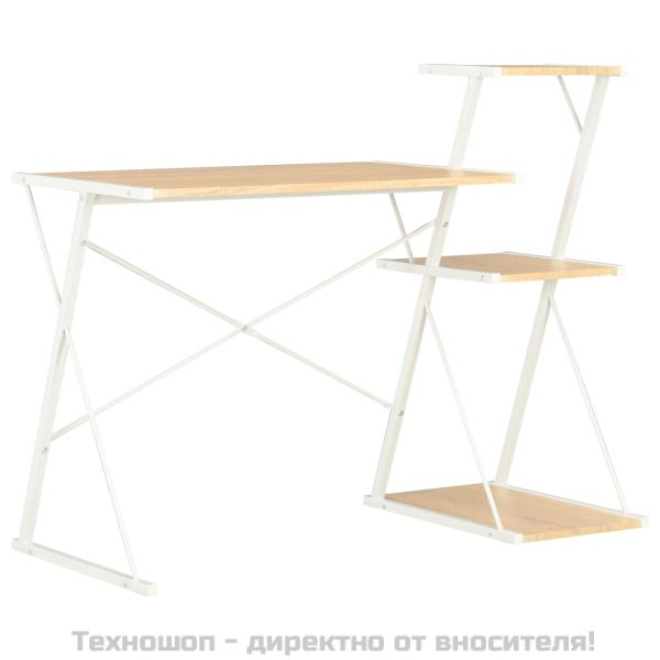 Бюро с рафт, бяло и дъб, 116x50x93 см