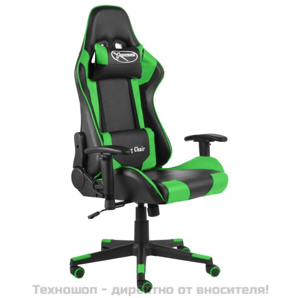 Въртящ геймърски стол, зелен, PVC