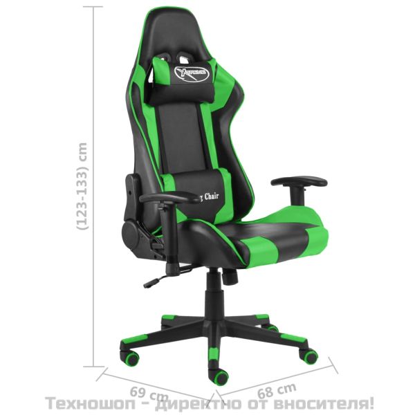 Въртящ геймърски стол, зелен, PVC