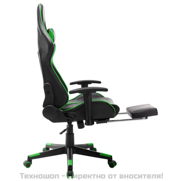 Геймърски стол с подложка крака черно и зелено изкуствена кожа