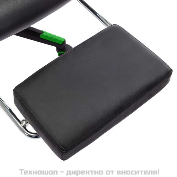 Геймърски стол с подложка крака черно и зелено изкуствена кожа