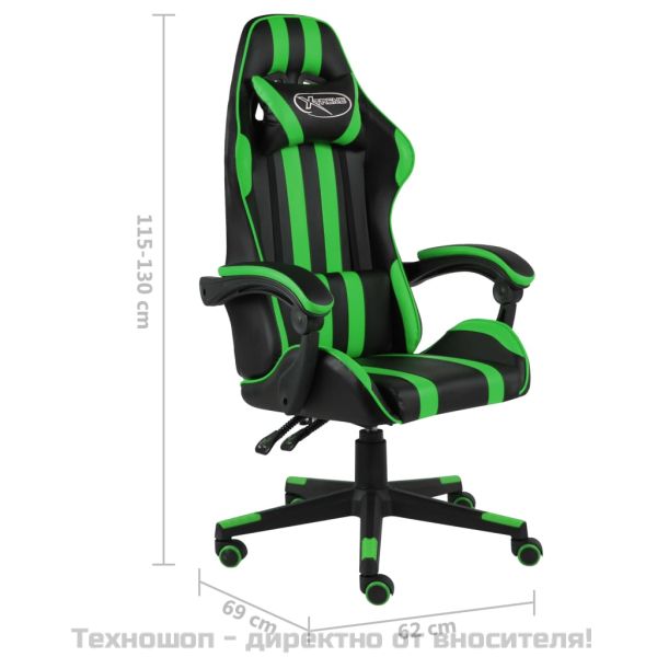 Геймърски стол, черно и зелено, изкуствена кожа