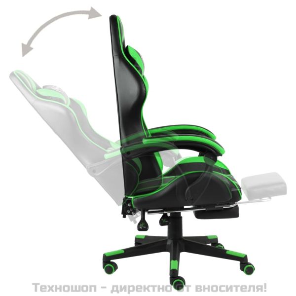 Геймърски стол с подложка за крака черно/зелено изкуствена кожа