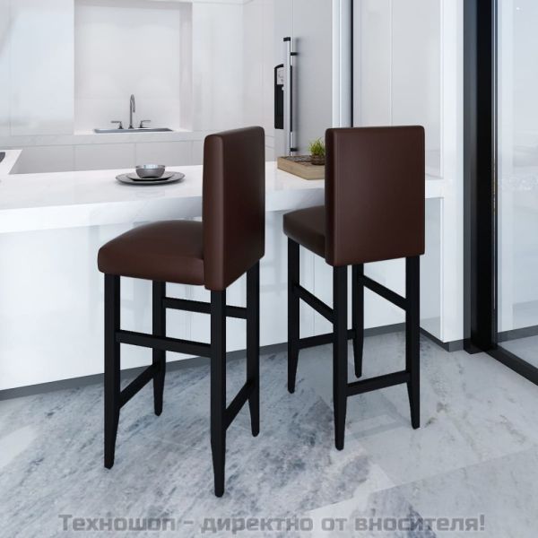 Бар табуретки, 2 бр, тъмнокафяви, изкуствена кожа