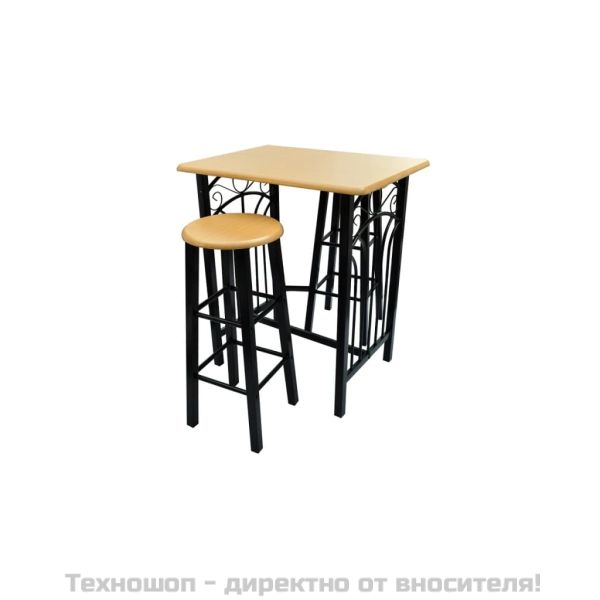 Трапезен комплект, жълтокафяво дърво, черна стомана