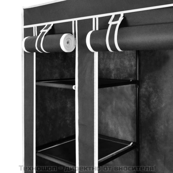 Текстилен гардероб с отделения и летви, 45 x 150 x176 см, черен