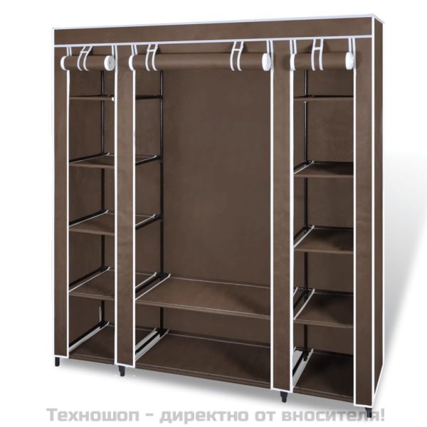 Текстилен гардероб с отделения и летви, 45 x 150 x176 см, кафяв