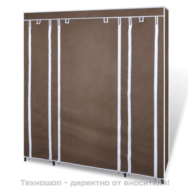 Текстилен гардероб с отделения и летви, 45 x 150 x176 см, кафяв