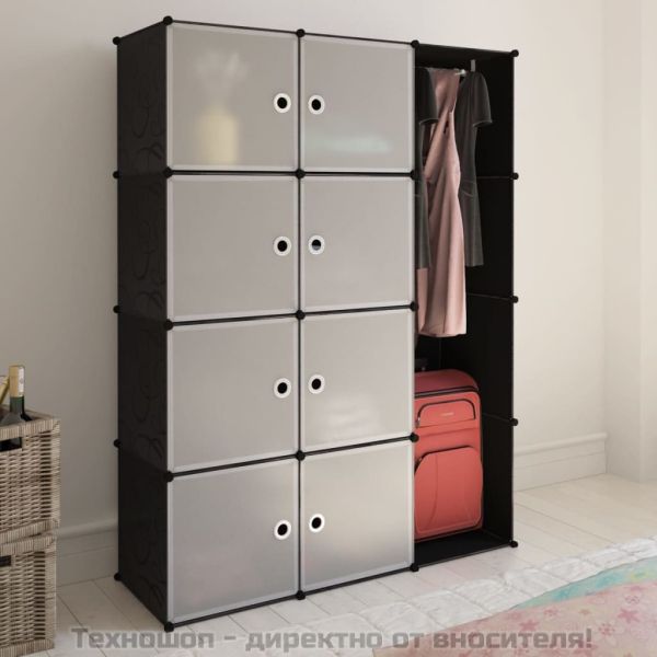 Модулен шкаф с 9 отделения, 109x36,5x143 см, черно и бяло