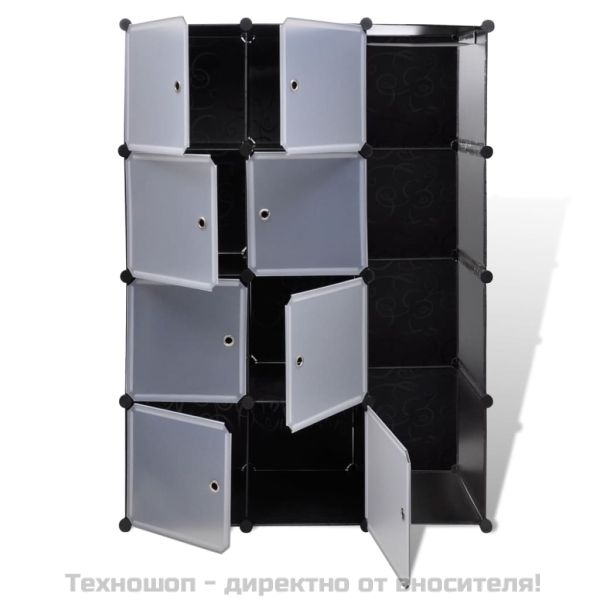Модулен шкаф с 9 отделения, 109x36,5x143 см, черно и бяло