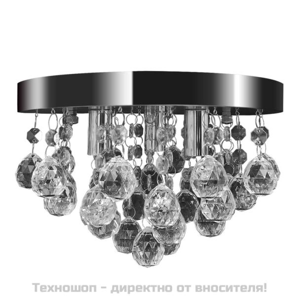 Лампа за таван с висящи кристали, хромирана