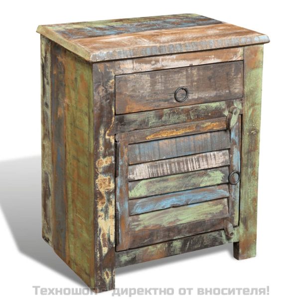 Шкаф/крайна маса с 1 чекмедже и врата, регенерирано дърво