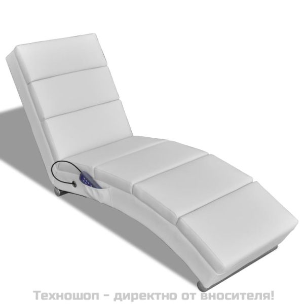 Масажен лаундж стол, бял, изкуствена кожа